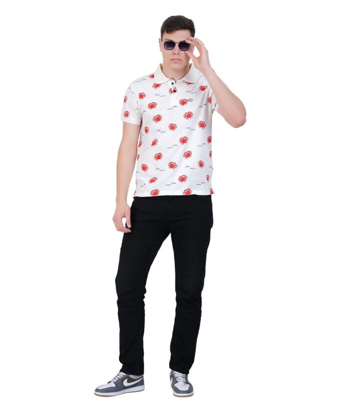 Polo Printed T-Shirt White with Red for Mens