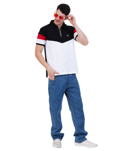 Polo Black & White T-Shirt for Men with Half Sleeves